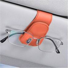 Sunglasses Holders For Car Sun Visor, Leather Eyeglasses Hanger Mounter, Magnetic Glasses Holder And Ticket Card Clip, Auto Interior Accessories Universal For SUV Pickup Truck - 橘色 - 查看 1