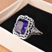 1pc Women Engagement Ring, Vintage Luxury Silver Color Alloy With Artificial Opal Decor, For Wedding, Engagement, Party, Anniversary, Valentine's Day, Birthday Gift