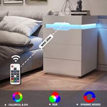 Furniwell Nightstand With Charging Station, Side Table With LED Lights, Bedside Table With Plug Outlets, 2 USB Ports, Bedside Tables With 2 Drawers And Top Storage Space, 20 RGB Colors Lighting