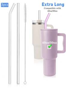 7/5/3/1 buah Sedotan Pengganti Kaca Ekstra Panjang untuk Tumbler - Sedotan Bengkok + Lurus yang Dapat Digunakan Kembali dengan Sikat, Aksesoris Pengganti - MultiWarna - View 8