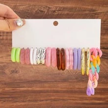 10-30 Pairs Acrylic Resin Bar C-Shape Two-Tone Long Chain Earring Sets