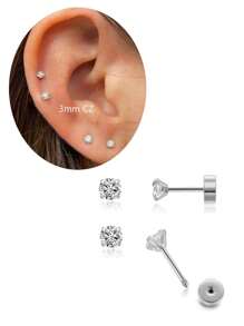 Ensemble de boucles d'oreilles à tige plate en acier inoxydable 316L pour piercings multiples pour oreilles sensibles, boucles d'oreilles créoles petites en acier titane doré 14 carats hypoallergéniques avec petits clous CZ pour femmes, pour piercings de l'hélix, du rook, du daith, de la conque, du nez, des lèvres et du corps, tailles 16G, 8 mm, 10 mm, 12 mm