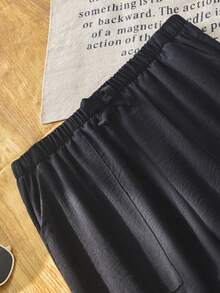 Teen Girl Flowy Loose Vacation Style Wide Leg Pants, Spring/Summer - Black - View 3