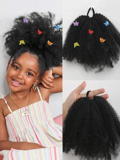 1pc Luxury Kids Hair Buns Kids Afro Puff Soft Natural Hair Hand Feel Marley Kinky Bulk For Hair Girl With Elastic(Accessories Come In Random Colors)