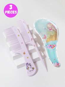 3pcs/2pcs Cartoon Hair Comb Set - Wet And Dry Combing And Styling Brush For All Hair Types, Durable ABS Plastic Handle, Perfect Gift Choice(Purple Unicorn Comb Pattern Random)