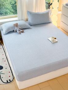 3pcs Bedding Set Includes 1pc Fitted Sheet And 2pcs Pillowcases, Soft And Comfortable Chessboard Pattern, Suitable For Dorm Room, Bedroom, Multiple Sizes Available