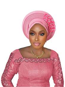 尼日利亚头带婚礼派对头饰优雅非洲头带头巾成品女士自动发带女式头巾 - 疊層黏花 - 查看 26