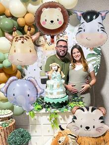 1/5/15pcs Cute Wild Animal Head Foil Balloon Set, Includes Elephant, Lion, Tiger, Zebra, Giraffe, Vintage Green & Brown Latex Balloons, Suitable For Birthday Party Decor, Jungle Party Decor, Animal Theme, Wedding, Proposal, Festival Celebration, Graduation, Baby Shower, Carnival, Animal Zoo Party Decor, Home Decoration Balloons - Multicolor - View 8