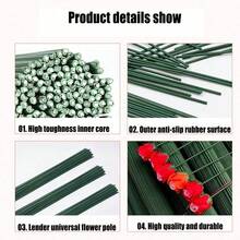 20 قطعة/60 قطعة/100 قطعة سيقان أزهار اصطناعية من سلك الحديد، متينة للغاية، سهلة التشكيل بأشكال مختلفة، مناسبة لصنع باقات الأزهار DIY، ديكورات الورود المحفوظة، النباتات الاصطناعية - أخضر - مشاهدة 7