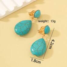 Oval Turquoise Ear Clip Earrings For Women, Geometric Non-Pierced Personalized Earrings