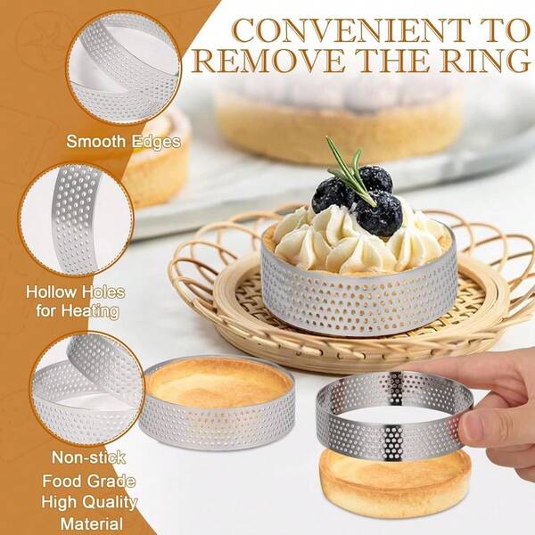 4pcs/6pcs/12pcs/24pcs Stainless Steel Round Tart Rings - 2.36 Inches, Heat-Resistant Mini Tart Molds, Multi-Hole Cake Mousse Molds, Suitable For Wedding Occasion - Cheesecake, Pancake, Pie, Manual Baking Donut Tools