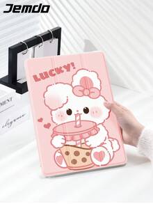 Bunnies 1 件粉色兔子喝茶图案平板电脑保护壳,防摔,带笔槽,支持睡眠/唤醒,兼容三星和 iPad - 彩色 - 查看 4