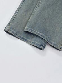 女士口袋装饰阔腿宽松休闲牛仔裤