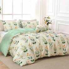 Duvet Cover King Size, Reversible Floral Lavender Duvet Cover Set With Zipper Closure, 3 Pieces Botanical Patterns Soft Microfiber Bedding Set (90"X104", 2 Pillow Cases 20"*36") - 05 - Honeysuckle Cream (No Comforter) - View 3