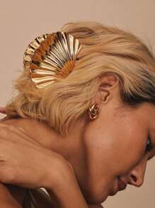 1pc Gold Metal Shell Barrette Hair Clip, Fashion Hair Accessory For Women And Girls Summer Hair Claws Claw Clips Hair Clips Hair Jaw Clip Hair Clamps Hair Clutch Hair Catcher Clip