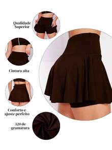 Women's High Waist Ruffled Short Skirt Fitness Academia Suplex - Rust Brown - View 2
