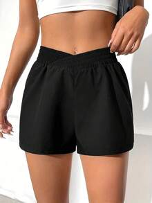 Women's Casual Solid-Color Elastic Waist Versatile Shorts, Spring/Summer Black - Black - View 1