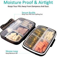 Travel Pill Organizer Large Portable Moisture Proof Vitamin Case, Fullicon Oversize 8 Compartment Pill Box, Pill Holder - Airtight & Moistureproof – Grey - Grey - View 9