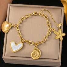 1pc Stainless Steel 18K Gold Plated Starfish, Shell, Heart Shaped Pendant Necklace, Rust Proof, Fashionable Necklace & Bracelet Decor