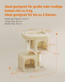 Kratzbaum M-XL Katzenbaum, mit 2 Häuschen, Sisalstämme, kompakt - Beige - Übersicht 6