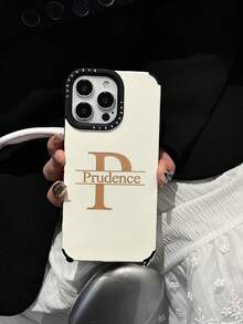 Fashionable Korea Soft Faux Leather Laser Engraving Big Letter Personalized Customized Initials Name Phone Case Compatible With IPhone 17 16 15 14 13 12 11 Pro Max 17 Air DIY Engraved Gift Cover 16 15 14 13 Pro Max Plus - White - View 7