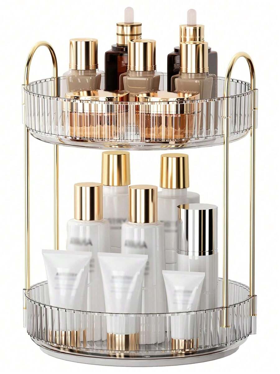 2/3layers360° Rotating Makeup Organizer, Adjustable Skincare Perfume Holder Rack, Large Capacity Cosmetic Storage Box, Multipurpose Rotating Storage Rack, Bathroom Accessories - 透明 - 查看 1