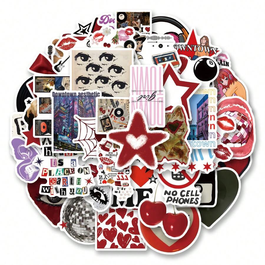 50张Y2K都市女孩贴纸，可爱卡通涂鸦风格，适用于笔记本电脑、手机、滑板、吉他、行李箱、剪贴簿、头盔、自行车、摩托车、汽车、派对装饰