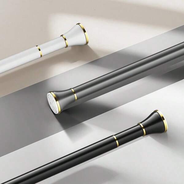 Uma haste de tensão ajustável de metal, haste de cortina, haste de cortina de chuveiro, adequada para cortinas de chuveiro, varandas de guarda-roupa, etc. - disponível em vários tamanhos, como preto, cinza e branco, sem necessidade de perfuração. Acessórios de decoração de quarto e banheiro para a volta às aulas.
