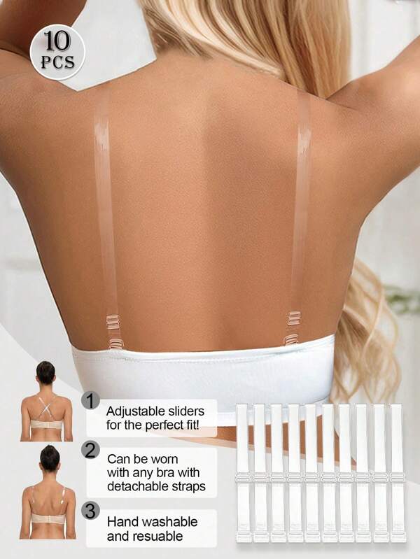 10pcs Transparent Bra Straps Invisible Underwear Strap Detachable Adjustable Shoulder Strap Elastic Silicone Non Slip Intimates Accessories