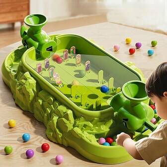 Juguete educativo interactivo en forma de máquina de juego de canicas para niños, que utiliza verduras y frutas, ayudando con la coordinación