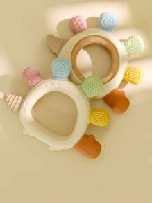 Baby Stegosaurus Silicone Teething Toy Babies Cute Dinosaur Wooden Ring Toys Easy To Grip Cartoon Dino Design Toddler Infant Accessory Youngest Teether Gifts