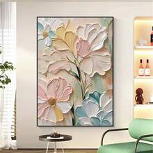 1/3 piezas Pinturas florales de acrílico con textura sobre lienzo, arte de pared abstracto, decoración de pared con flor rosa, pintura de pared para sala de estar, decoración de arte de pared con marco/sin marco, regalo para ella - Multicolor - Ver 13