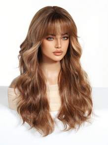 24 INCH Heat Resistant Body Wave Long Wig For Women Wig Natural Brown & Golden Highlights Synthetic Hair Wig For Daily Cosplay And Parties Suitable For All Seasons - Multicolor - View 6