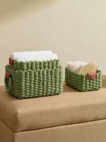 1pc Woven Basket, 3pcs (S+M+L) Woven Storage Basket Set, Paper Rope Basket With Handle, Small Woven Basket For Organization, Cute Decorative Gift Basket, Storage Container, Cabinet Drawer, Bedroom, Living Room, Dorm, Desktop, Farmhouse Decor Basket, Boho Reusable Storage Basket For Stationery, Closet, Toys, Cosmetics, Desktop Organization Basket, Ideal Gift Basket