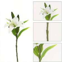 5 Stücke realistische weiße künstliche Lilien Blumen mit grünen Stielen, hohe Fidelität der Erscheinung, nicht verblassend, Frühlings- und Sommer-Blumendekoration, geeignet für Innen- und Außengarten, Hof, Party, Hochzeit, Wohnzimmer, Schlafzimmer, Festival, Geschenk, Heimdekoration, Fotografie-Requisiten