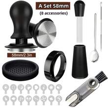 1 juego de 51/53/58mm Espresso Coffee Tamper Kit, 4/8 piezas, incluye Espresso Tamper, Anillo de dosificación magnético de metal, Estera para tamizar y Distribuidor de Pin, Base espiral de acero inoxidable con presión ajustable, adecuado para entusiastas del café en negocios y en el hogar, manualidades, fiestas, oficina y vuelta al cole