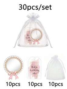 30pcs/15pcs Gold/Silver Bow Round Makeup Mirrors, Bridal Shower Gift Packaging Set, Contains 5pcs Makeup Mirrors + 5pcs Thank You Cards + 5pcs Organza Bags, Suitable For Spa Overnight, Birthday, Bachelorette Party And Bridal Party Supplies, Perfect For Wedding Souvenirs, Bridesmaids Gifts, Anniversaries, Party Favors - Multicolor - View 18