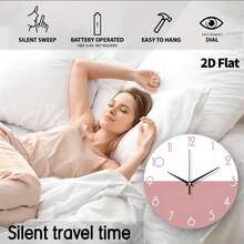 1 件平面二维斯堪的纳维亚挂钟静音扫频机芯无框现代设计超薄北欧风格家居装饰适用于客厅卧室咖啡厅办公室 - 无噪音纤薄电池供电简约当代艺术钟表