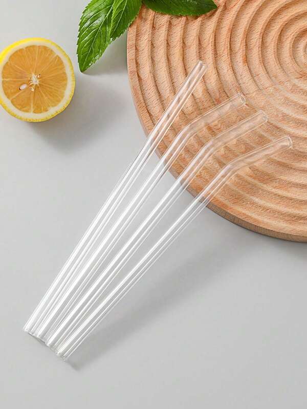 3/4/5pcs Reusable High Borosilicate Glass Drinking Straws Set With Cleaning Brush, Heat-Resistant For Water Cup, Suitable For Daily Life & Party, Back To School Supplies