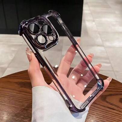 1pc Minimalist Fashion Electroplated Corner Anti-Fall Phone Case With Clear TPU Protective Cover And Lens Film, Compatible With Apple 16 Pro Max/16 Pro/16E/16, 15 Pro Max/15 Pro/15, 14 Pro Max/14 Pro/14, 13 Pro Max/13 Pro/13, 12 Pro Max/12 Pro/12, And Galaxy S25 Ultra/S24 Ultra/S23 Ultra/S22 Ultra Waterproof Shockproof Scratch Resistant