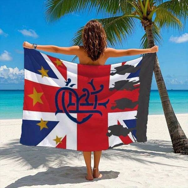 1pc Rangers Football Club Military Print Beach Towel - Stylish, Soft Polyester Blend Bath Towel With Union Jack Design For Summer Swimming & Beach Activities, Poolside Essential | Modern Beach Towel | Lightweight Towel Travel Essentials Travel Accessories Beach Essentials