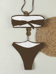 欧美风纯色性感女士连体吊带泳衣