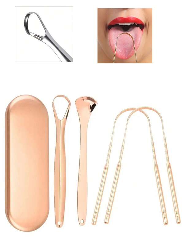 Stainless Steel Tongue Scraper Set, Including Mirror & Toothpick, Stainless Steel Tongue Cleaner, Metal Tongue Scraper, Tongue Scraper Cleaner, Adult Portable Oral Hygiene Tongue Brush Set