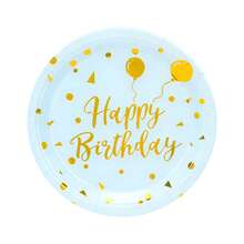 50 piezas/80 piezas Juego de vajilla para fiesta de cumpleaños en azul claro (platos, vasos, servilletas) Decoraciones de fiesta de cumpleaños en azul claro y dorado para hombres y niños, para 10/20 invitados - oro azul - Ver 10
