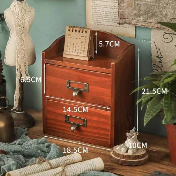 Scatola organizer per cassetti della scrivania, scatola di archiviazione desktop multi-strato, custodia in legno stile retrò per forniture d'ufficio per studenti e donne, organizer per articoli da viaggio, essenziali per il rientro a scuola, per il dormitorio