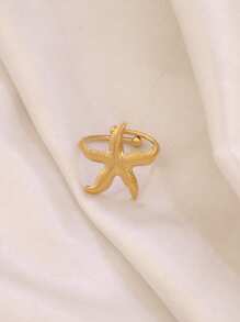 1PC Chic Stainless Steel Starfish Ring For Women 18K Gold Plated Little Sea Star Adjustable Opening Rings Female Summer Beach Daily Jewelry Gifts