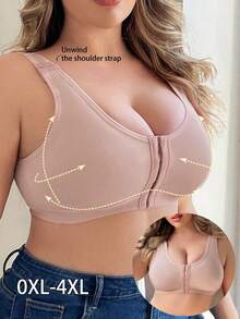 Plus Size Comfortable Wireless Front Closure Bra - Apricot - View 2