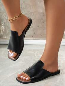 Sandales plates d'été à la mode pour femme, Nouvelle ouverture sur les orteils, Noir/Beige/Kaki, Bout carré, Style bohème élégant, Glissière confortable, Polyvalent