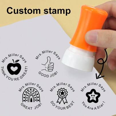 Round Teacher Praise Stamp - Plastic Classroom Rating And Encouragement Stamps With Customizable Student Feedback, Teacher Office Supplies, Cheerful Design Stamp Pad, Easy To Use, Teacher Appreciation Gift,Back To School,School Supplies,Multi-Functional,Ornamental,Reusable,Modern,Colorful,Cute,Vintage,Cartoon,Kawaii,Custom,Personalized,Unique,Customized,Workers,Clients,Students,For Business/Work/Office,For School