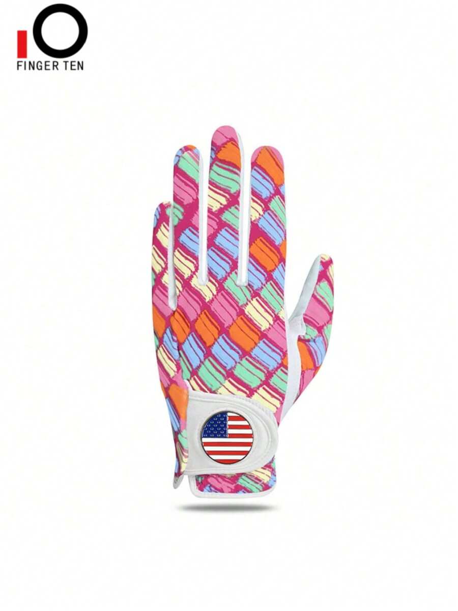 FINGER TEN Golf Gloves Women Left Hand Leather With Ball Marker Value 1 Pack Colored Glove For Ladies Right Handed Golfer All Weather Grip - Multicolor - View 1